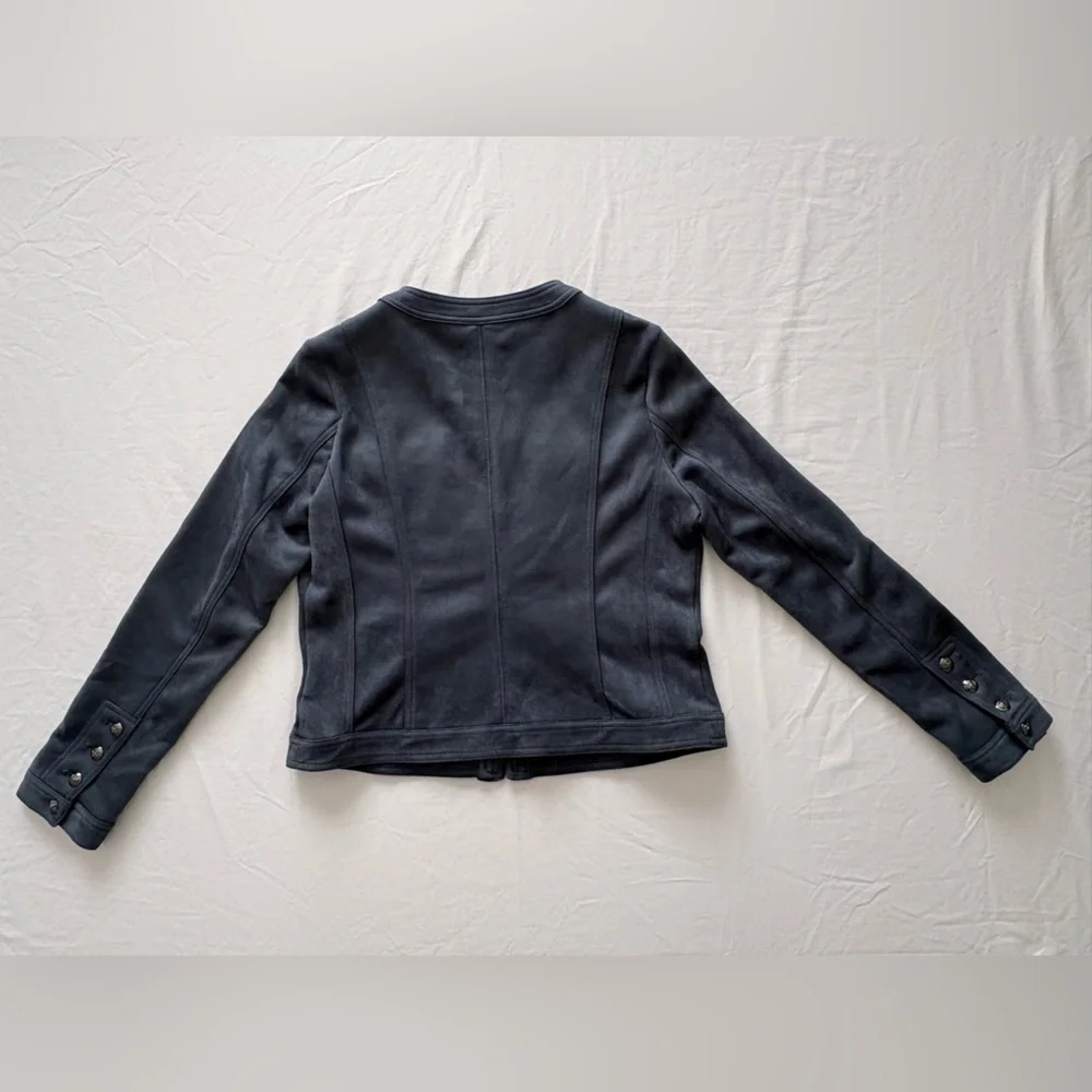 NWOT-Carmen Marc Valvo Faux Suede Women's Slate Blue Pocket Jacket - Picture 2 of 13